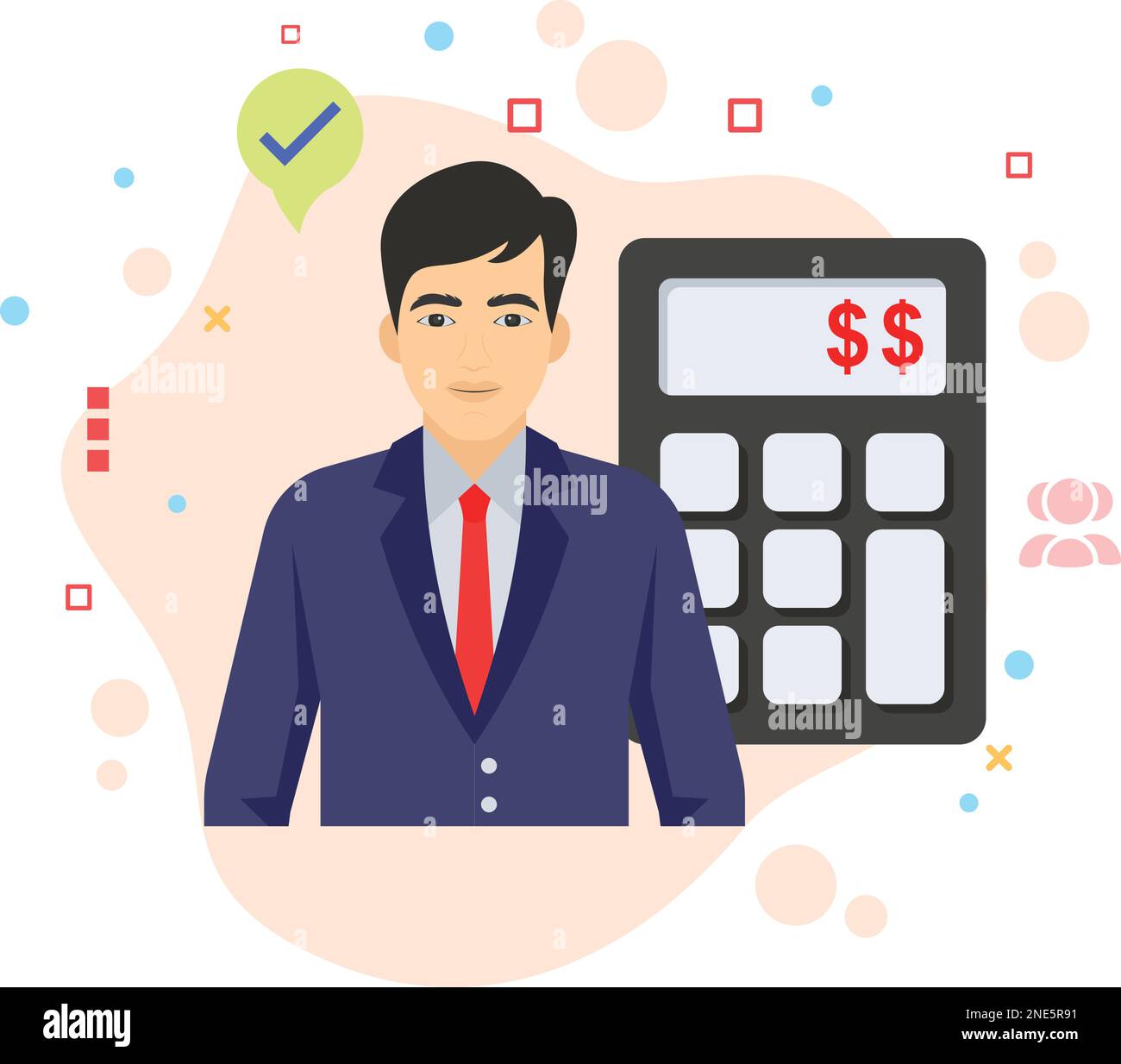 Symbole de couleur vectorielle de budget RH, homme d'affaires avec illustration du stock de calcul, symbole hr, concept de coût et de dépense de la rescoure humaine, symbole hrm Illustration de Vecteur