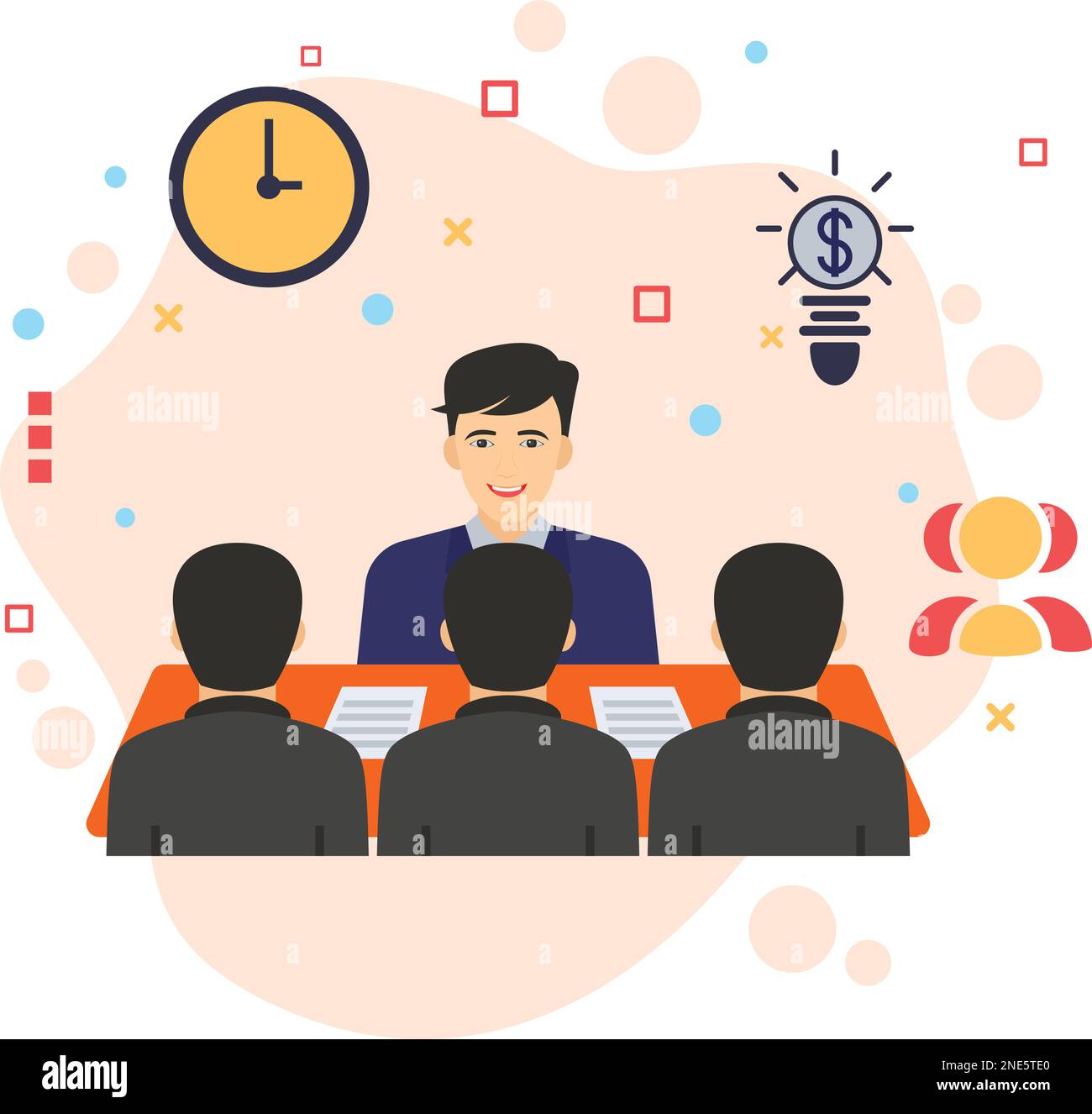 Le Manager donne des instructions aux employés de conception d'icône de couleur vectorielle, signe RH, illustration de stock de réunion d'affaires, pour persuader le concept, symbole hrm, Illustration de Vecteur