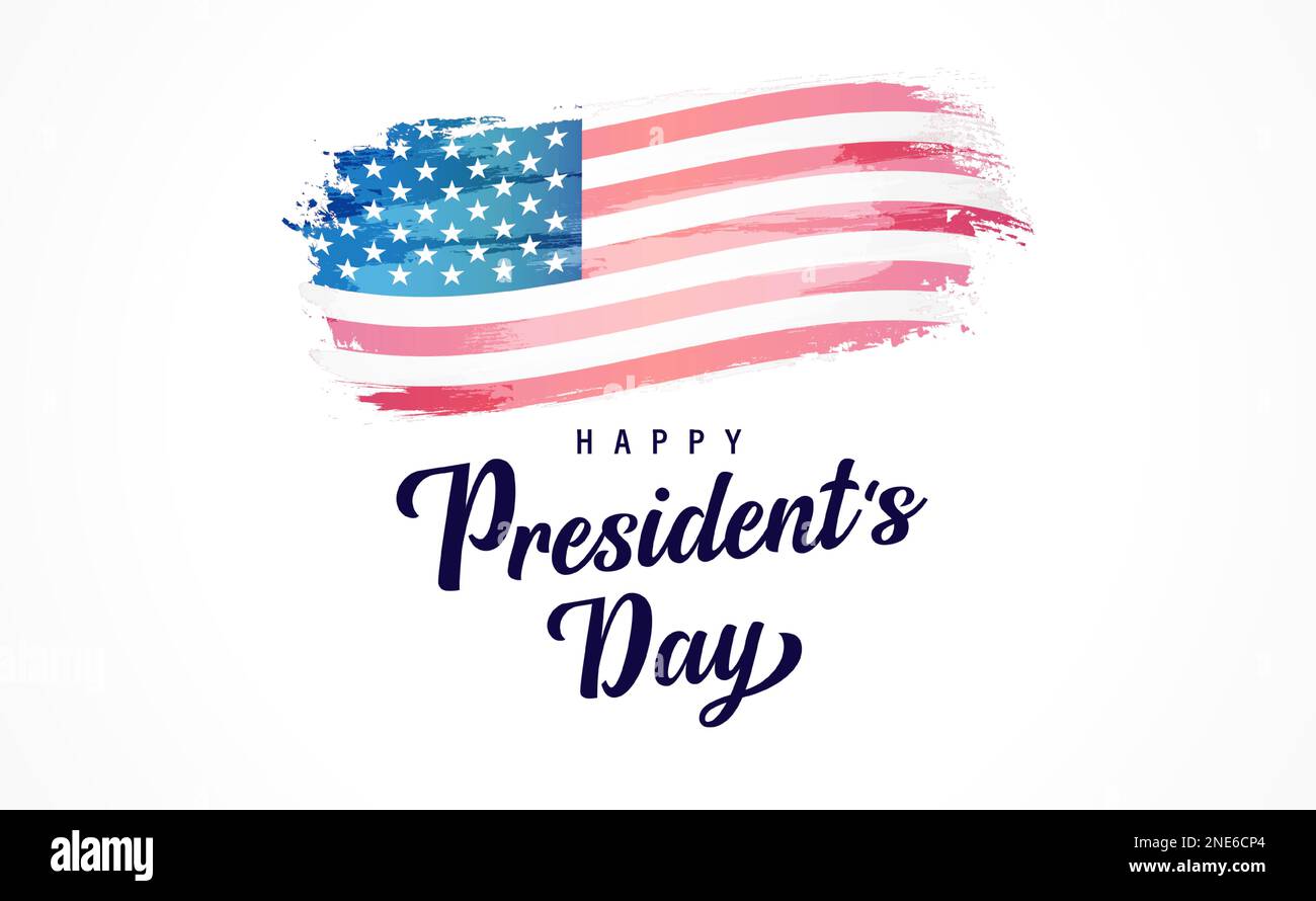 Lettrage et drapeau aquarelle du Happy Presidents Day. Design du Président avec drapeau et texte grunge. Illustration vectorielle Illustration de Vecteur