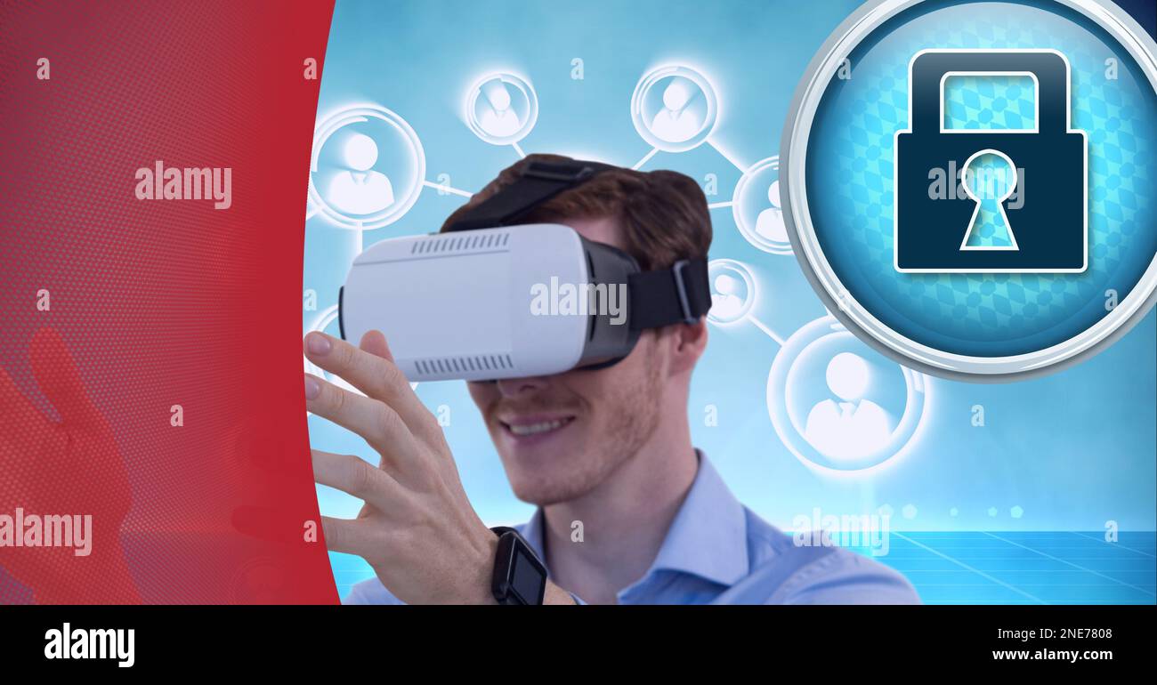 Composition d'icônes numériques avec un homme d'affaires portant un casque vr Banque D'Images