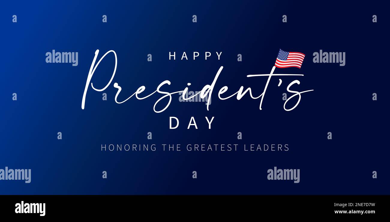 Happy Presidents Day bannière bleue avec drapeau des Etats-Unis. Affiche de la journée du Président avec drapeau à vagues et lettrage. Illustration vectorielle Illustration de Vecteur
