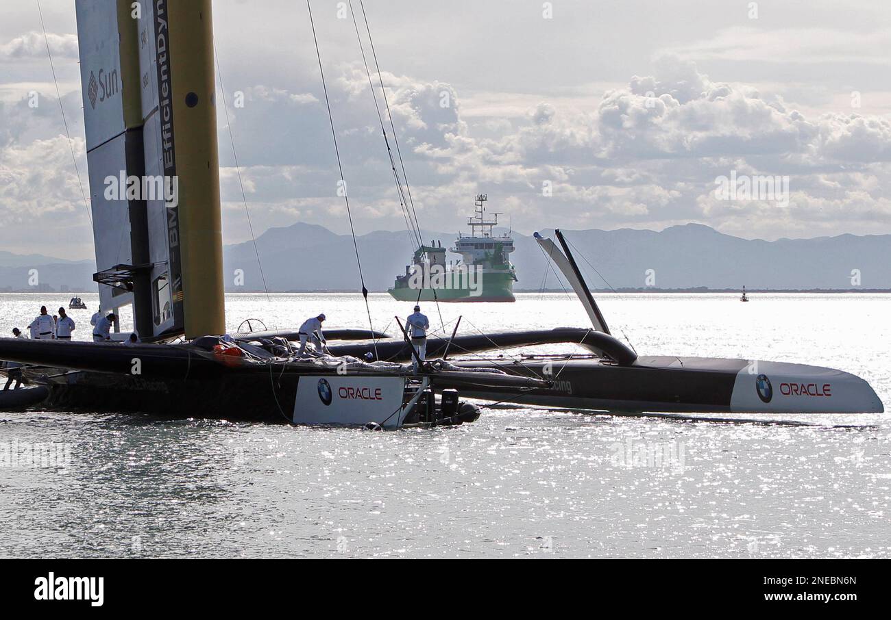 American challenger BMW Oracle Racing's BOR 90 sails inside the bay of ...