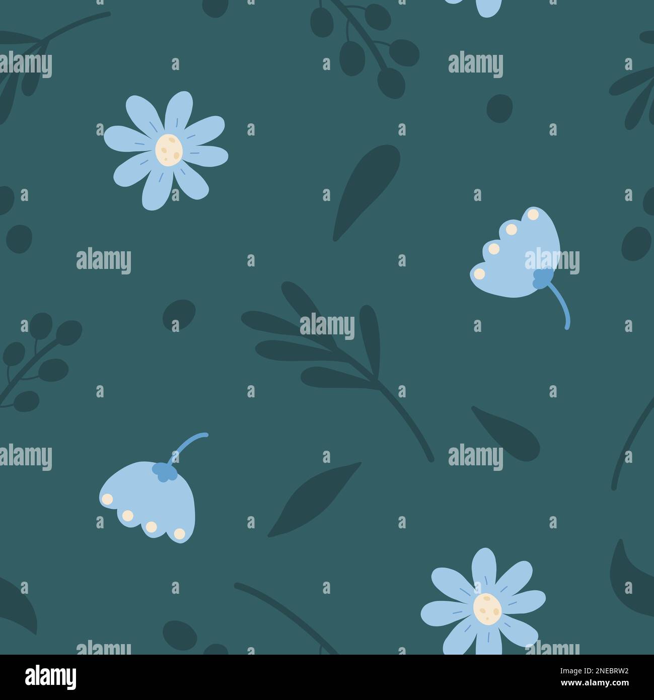 Motif fleuri sans coutures dans des tons bleus. Imprimé fleurs tombantes sur toute la surface. Arrière-plan à la mode tramé sans fin Banque D'Images