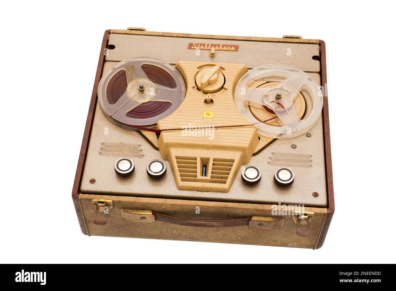 Enregistreur de bobine à bobine de marque Stellaphone équipé d'une bande audio haute fidélité Synchrotape typique des équipements 1950s et 1960s. Royaume-Uni. (133) Banque D'Images