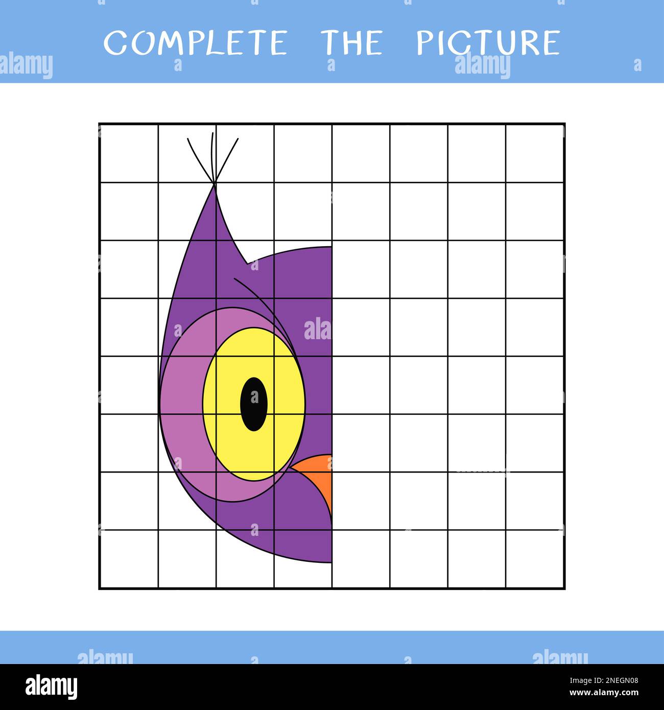 Complétez la photo. Jeu éducatif simple pour les enfants. Chouette chouette pour livre de coloriage Banque D'Images