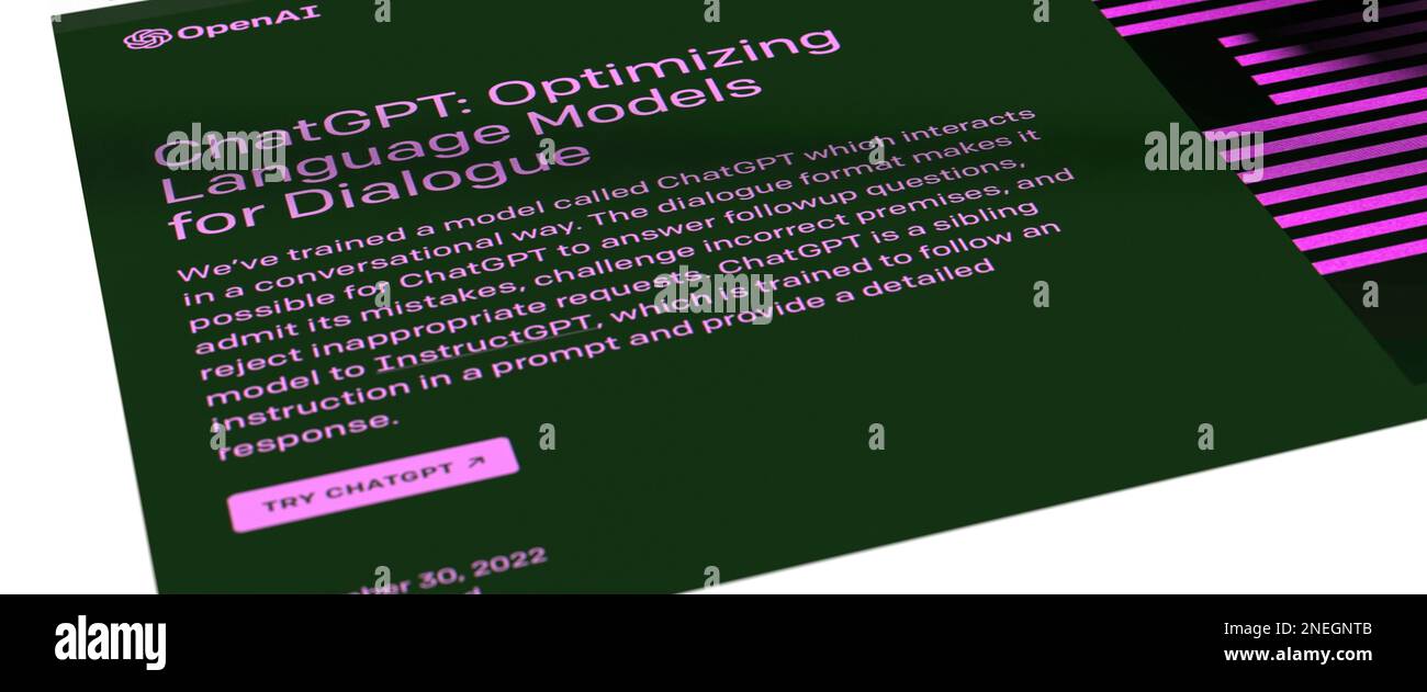 Une capture d'écran du site Web de ChatGPT par OpenAI Banque D'Images