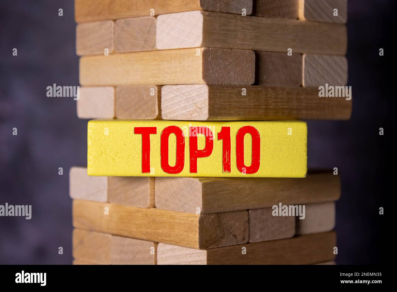 Top 10 List, business motivational citations inspirantes, mots typographie vue du dessus concept de lettrage en bois. Banque D'Images