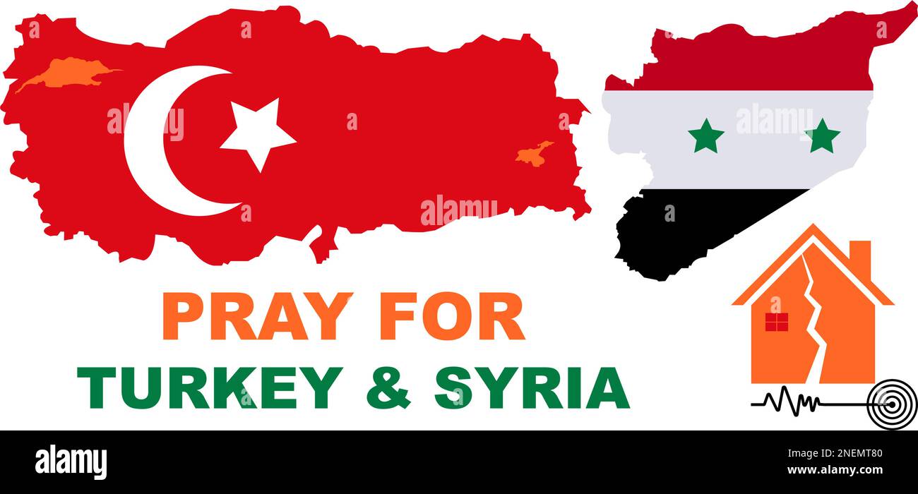 Priez pour les victimes du tremblement de terre en Turquie et en Syrie sauver la vie. Soutenir et faire preuve de solidarité avec le peuple turc et syrien. Carte de la Turquie, carte de la Syrie Illustration de Vecteur