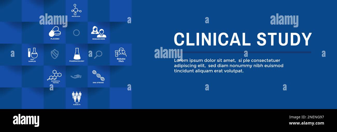 Jeu d'icônes d'étude clinique et bandeaux d'en-tête Web Illustration de Vecteur