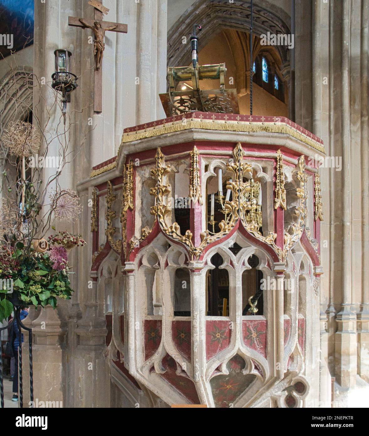 Chaire dans l'église paroissiale de Saint Jean-Baptiste, Cirencester, Gloucestershire Banque D'Images
