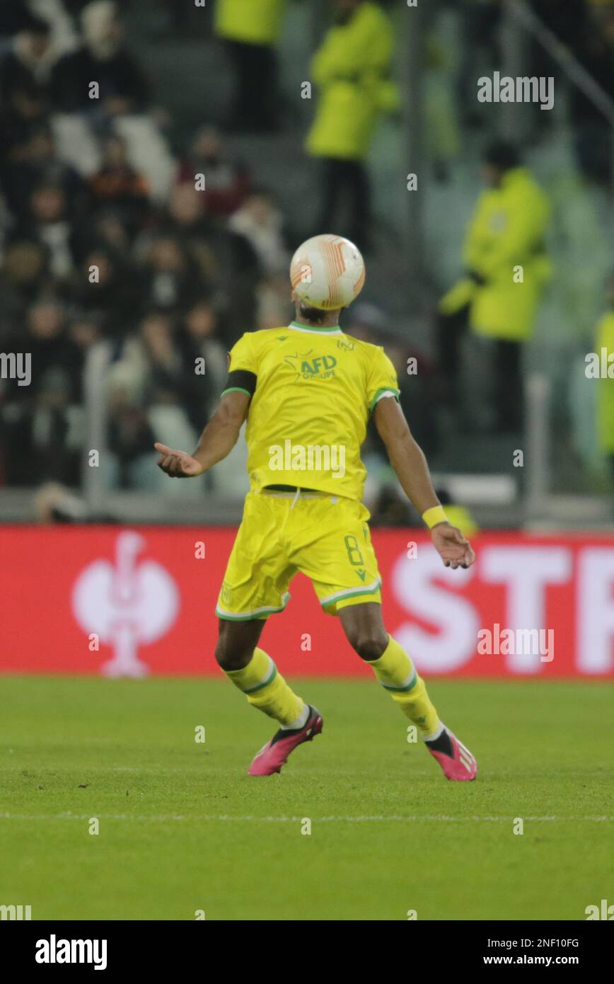 Samuel Moutoussamy du FC Nantes lors de l'UEFA Europa League, match de football entre le FC Juventus et le FC Nantes le 16 février 2023 au stade Allianz, Turin, Italie. Photo Ndrerim Kaceli Banque D'Images