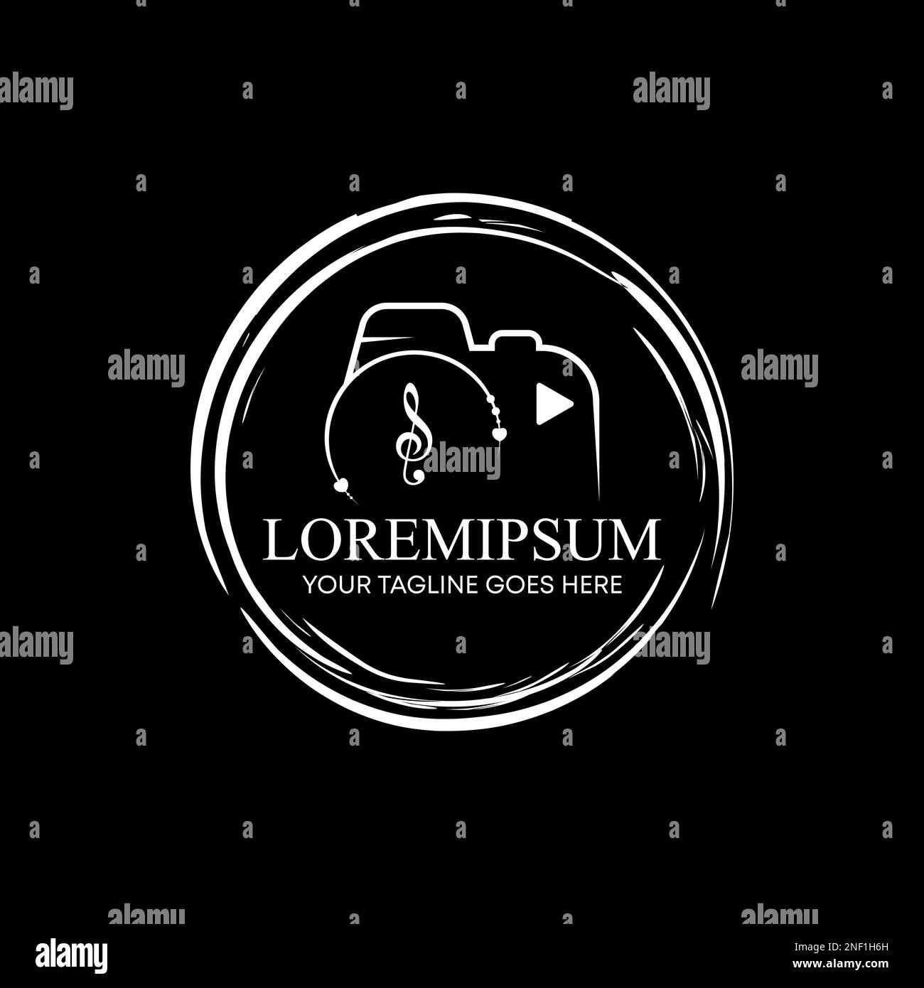 appareil photo de dessin au trait avec note et jouer image graphique icône logo design abstrait concept vecteur stock. lié à la photographie ou au divertissement Illustration de Vecteur