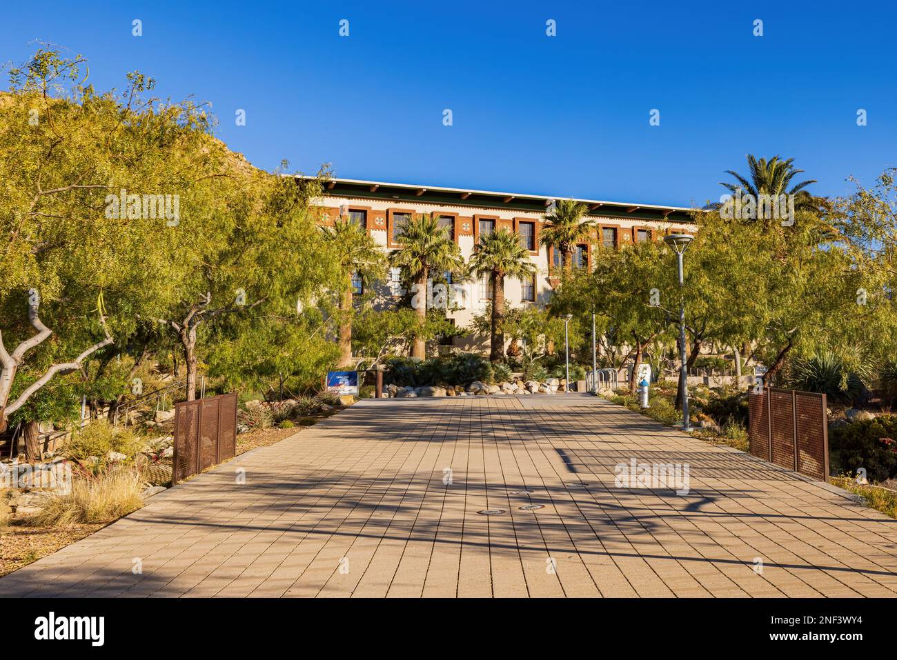 Vue extérieure ensoleillée sur le campus de l'Université du Texas à El Paso, Texas, États-Unis Banque D'Images