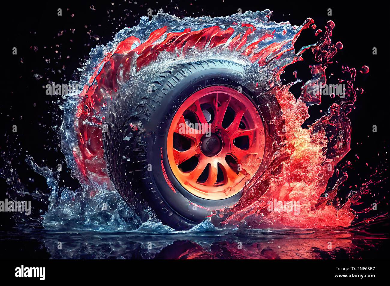Le nouveau pneu de roue rouge démontre sa force et sa puissance. Le concept  de l'amour et de la passion pour les voitures, la haute vitesse mais la  conduite sûre et la