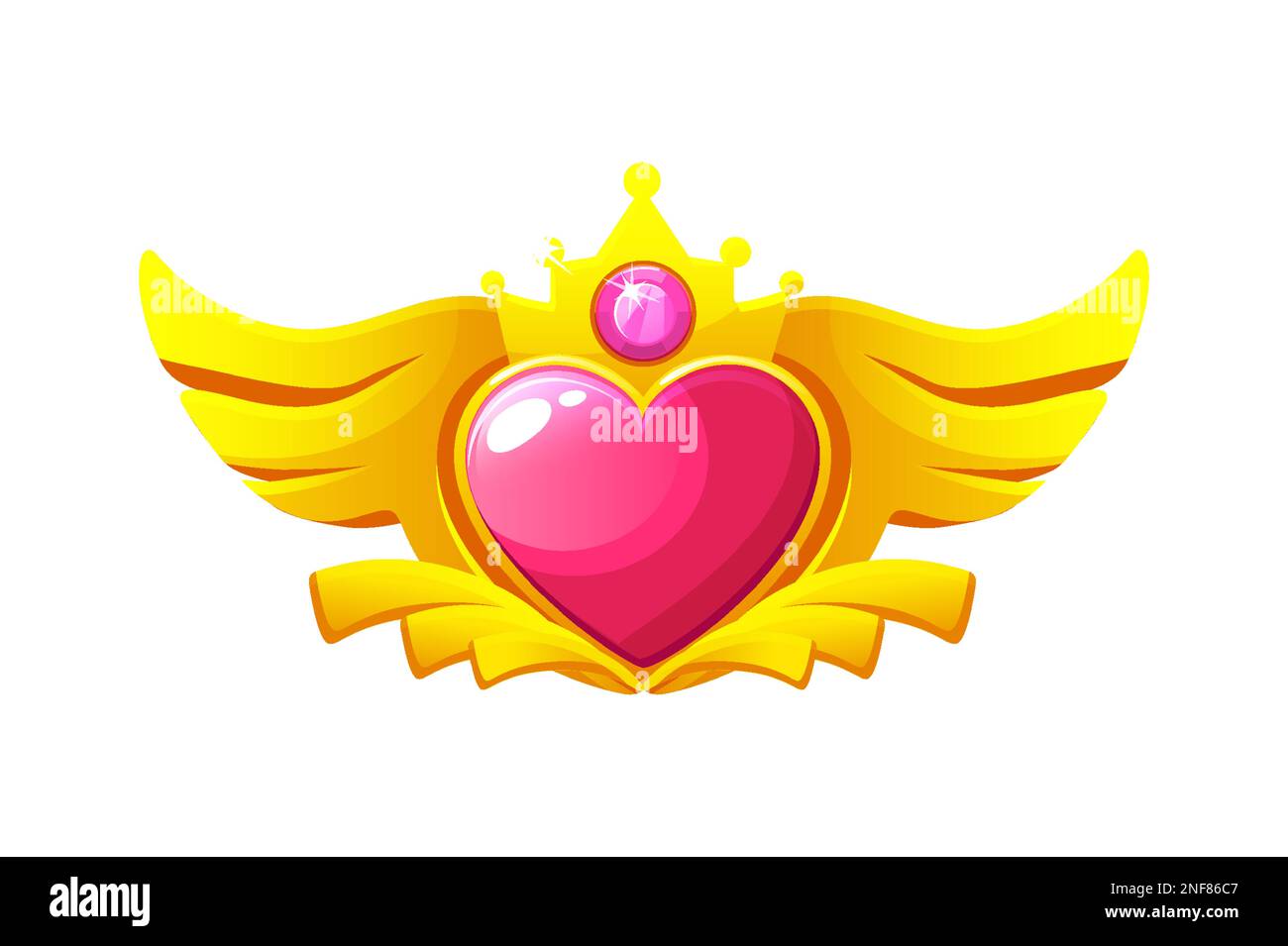 Badges de jeu cœur avec ailes et couronne Illustration de Vecteur