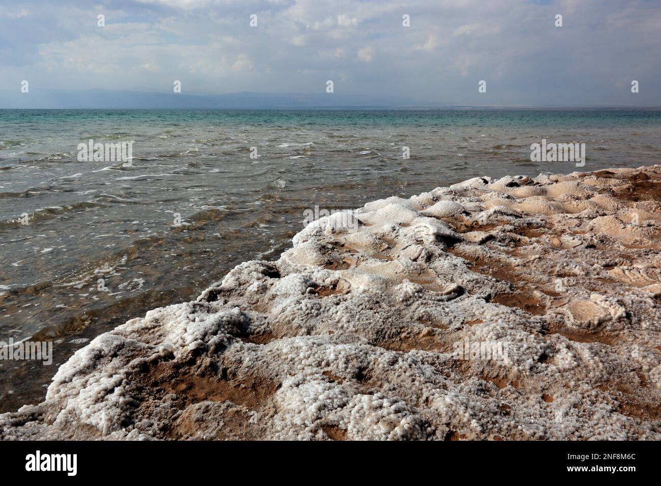 Salzablagerungen am Ufer, totes Meer, Jordanien / dépôts de sel sur le rivage, Mer Morte, Jordanie Banque D'Images