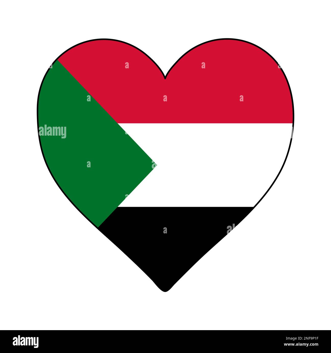 Drapeau de la forme du coeur du Soudan. Amour Soudan. Visite au Soudan. Afrique du Nord. Union africaine. Conception graphique d'illustration vectorielle. Illustration de Vecteur