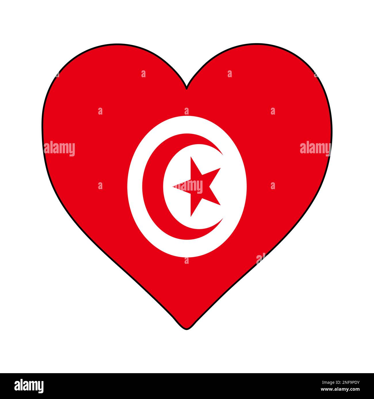 Drapeau de forme de coeur de Tunisie. Amour Tunisie. Visite en Tunisie. Afrique du Nord. Union africaine. Conception graphique d'illustration vectorielle. Illustration de Vecteur