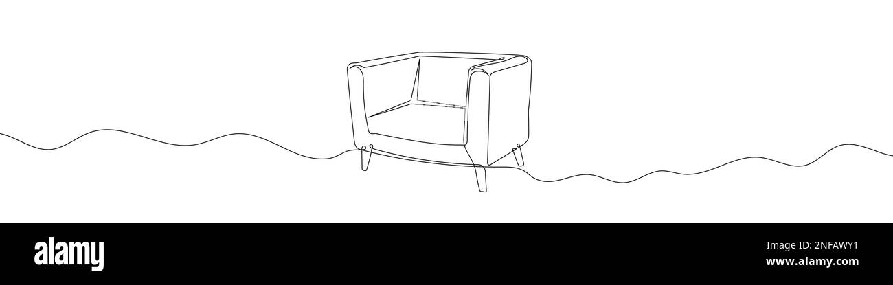 Dessin linéaire continu de fauteuil. Dessin d'une seule ligne de chaise. Illustration vectorielle. Art de ligne de tabouret Illustration de Vecteur