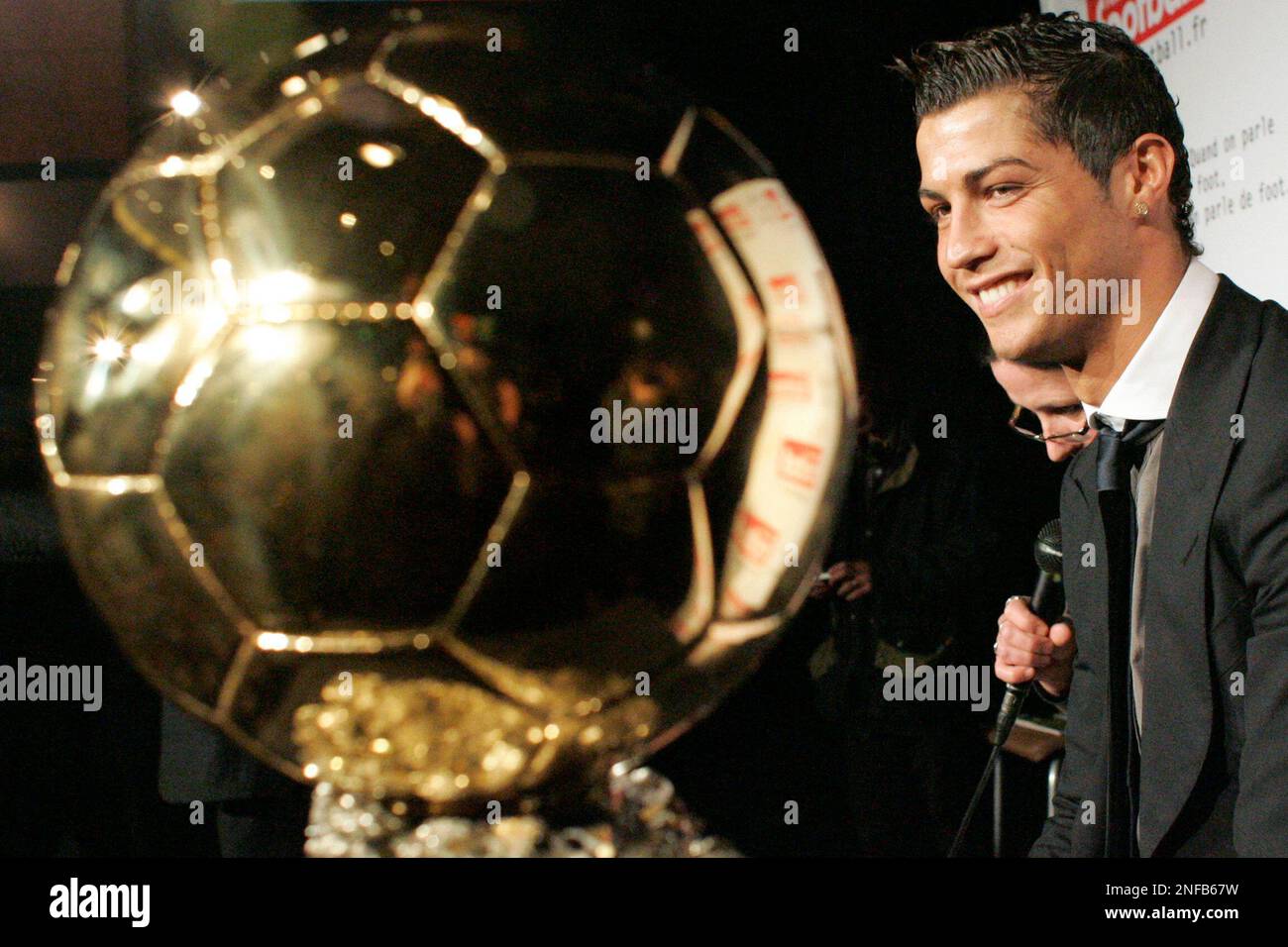 Portuguese international soccer star Cristiano Ronaldo watches his