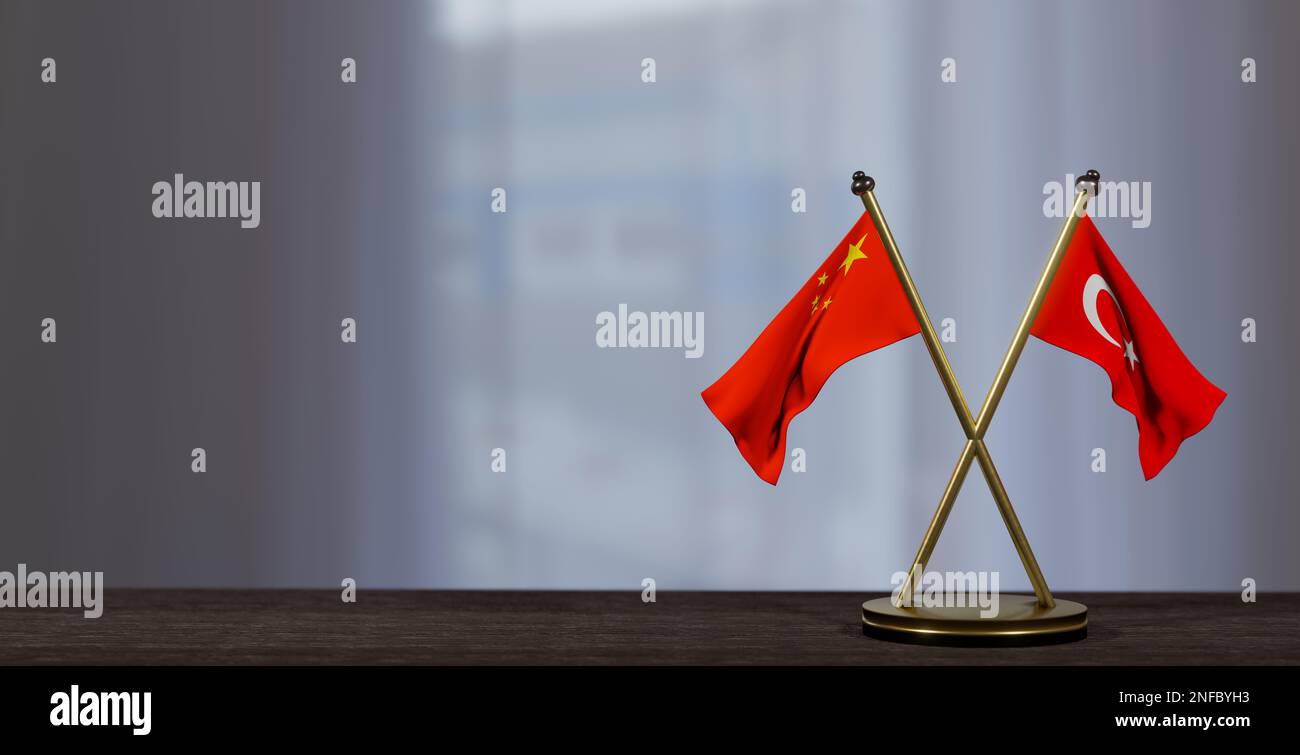 La Chine et la turquie sont sur la table. Négociation entre la Chine et le turkiye. sur un arrière-plan peu flou. 3D travaux et 3D images Banque D'Images