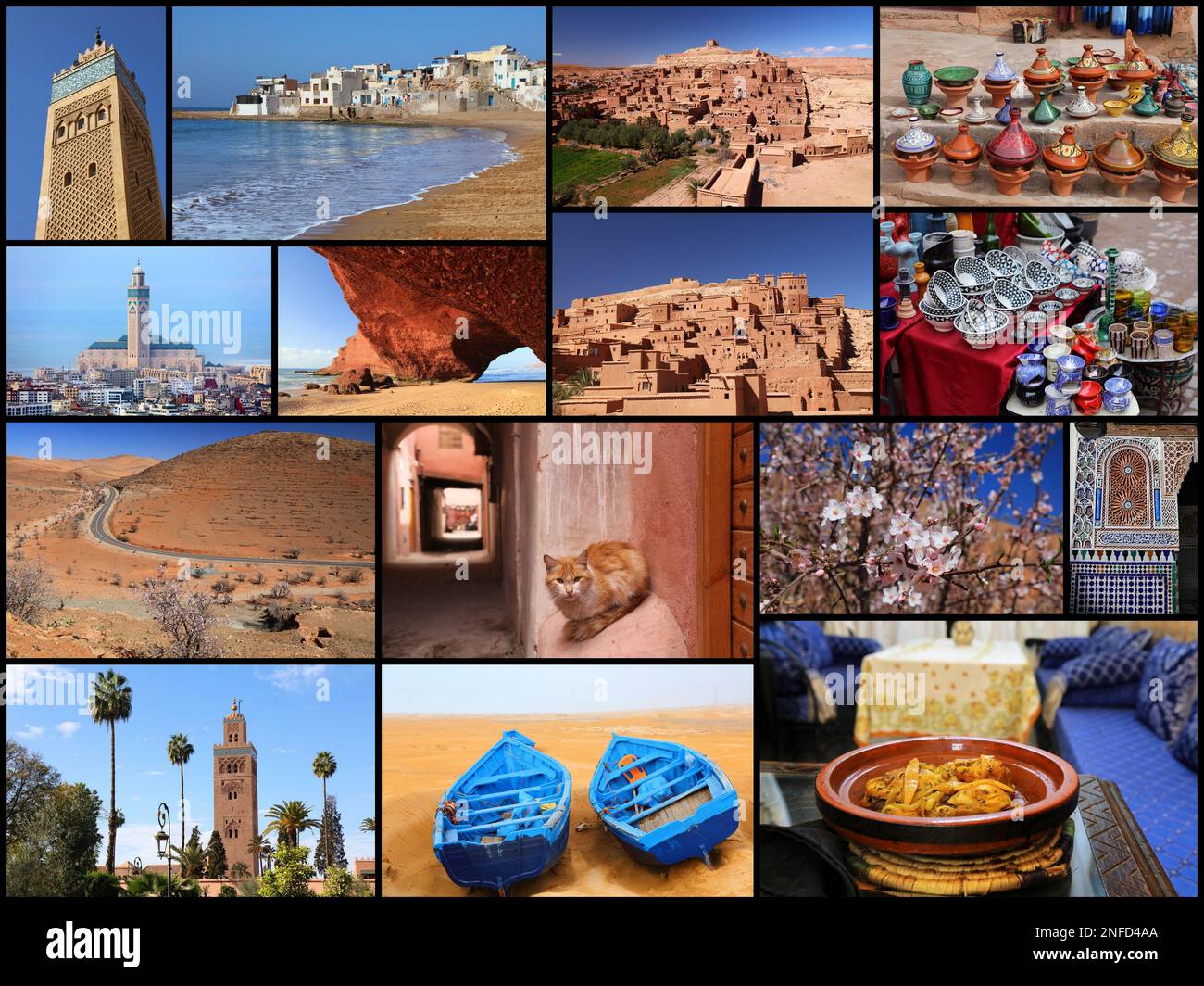 Collage photo de voyage Maroc. Carte postale des monuments et des lieux. Banque D'Images