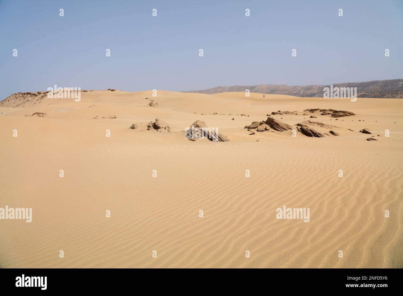 Paysage désertique de Timlinin Dunes près d'Agadir, Maroc. Désert de sable. Banque D'Images