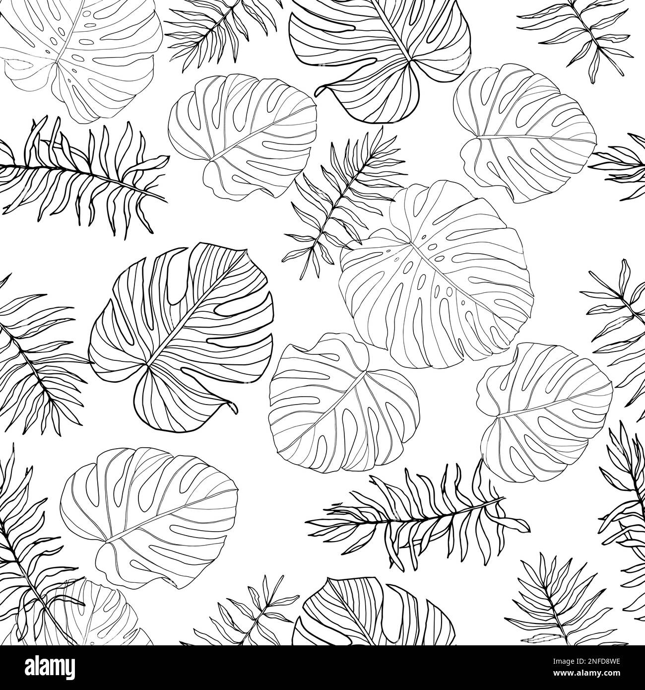 Monstera laisse un motif sans couture pour le textile ou le papier peint. Vecteur feuilles tropicales arrière-plan Illustration de Vecteur