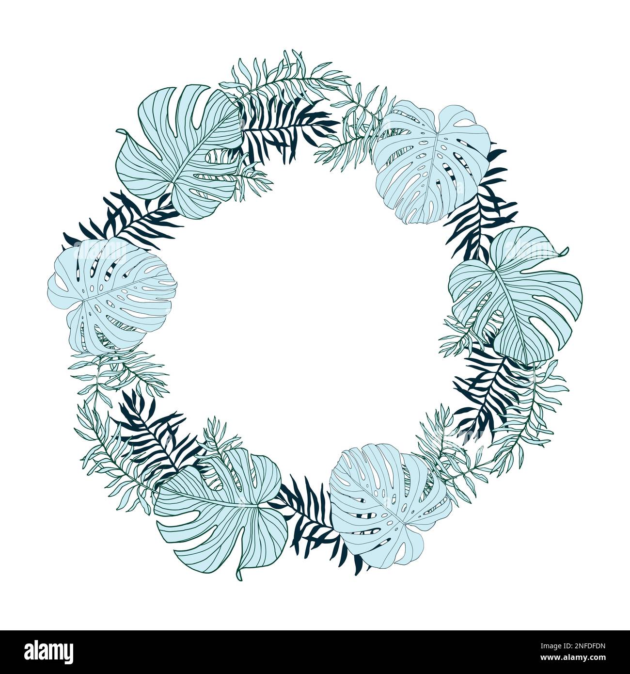 cadre vert avec feuilles tropicales de jungle, dessinées à la main Illustration de Vecteur cadre vert avec feuilles tropicales de jungle, dessinées à la main Illustration de Vecteur