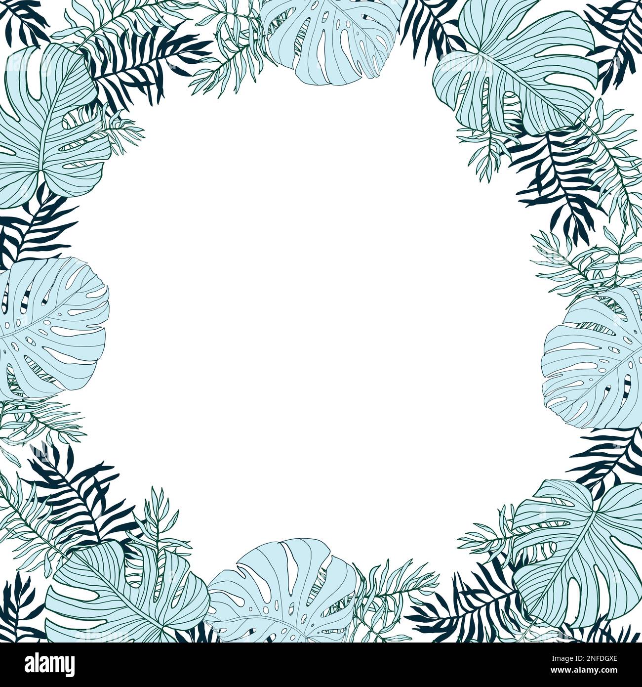 cadre vert avec feuilles tropicales de jungle, dessinées à la main Illustration de Vecteur