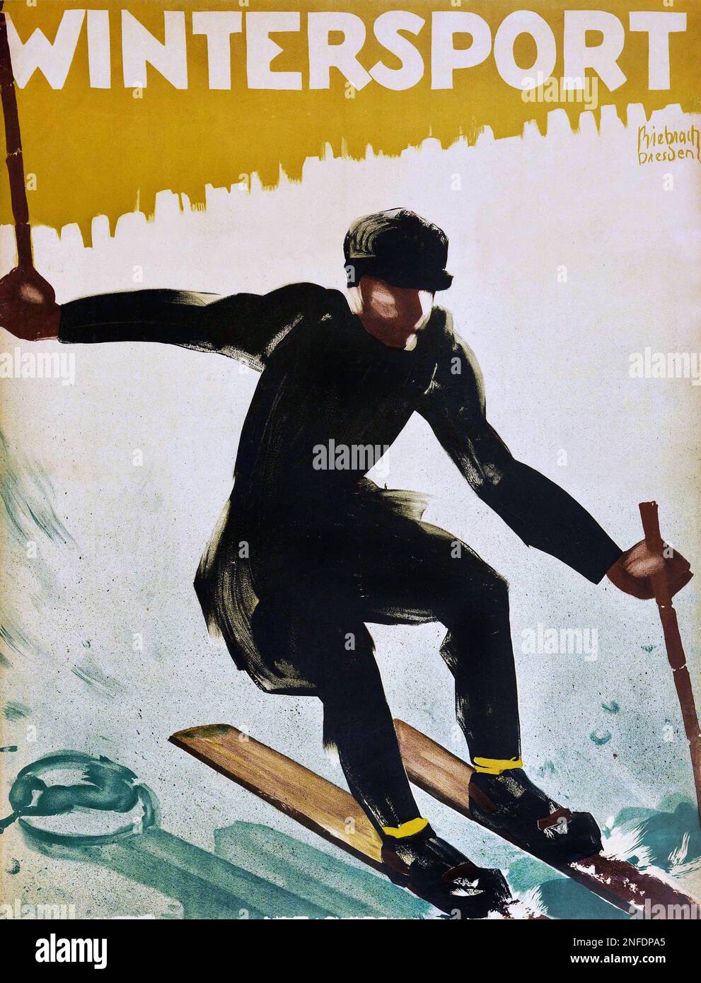 Affiche de sport d'hiver vintage 1930s - Sports d'hiver Banque D'Images