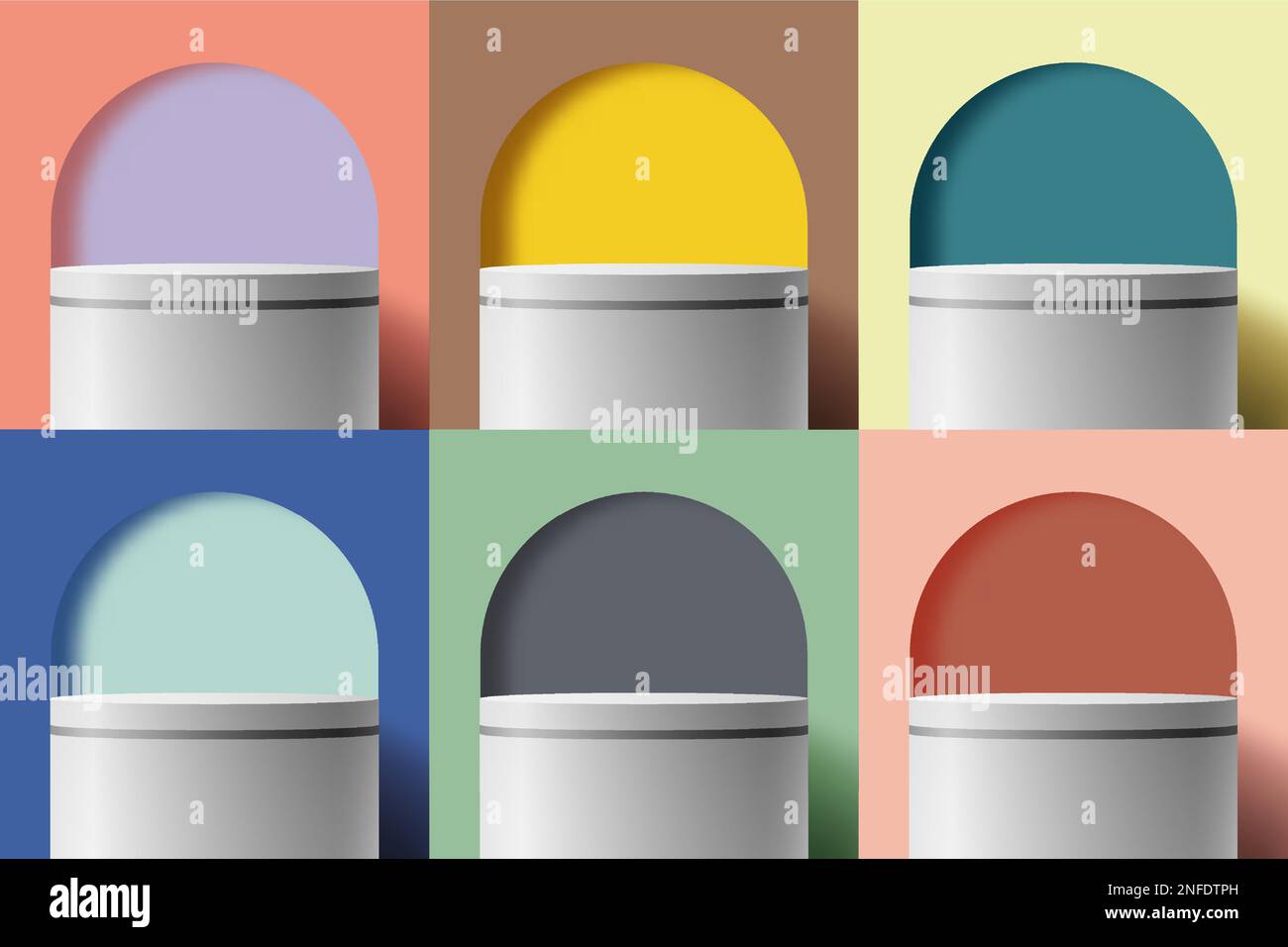 Ensemble de 3D podiums blancs réalistes avec cadre géométrique arrondi arrière-plan minimal de scène murale. Vous pouvez utiliser pour le produit presentat Illustration de Vecteur