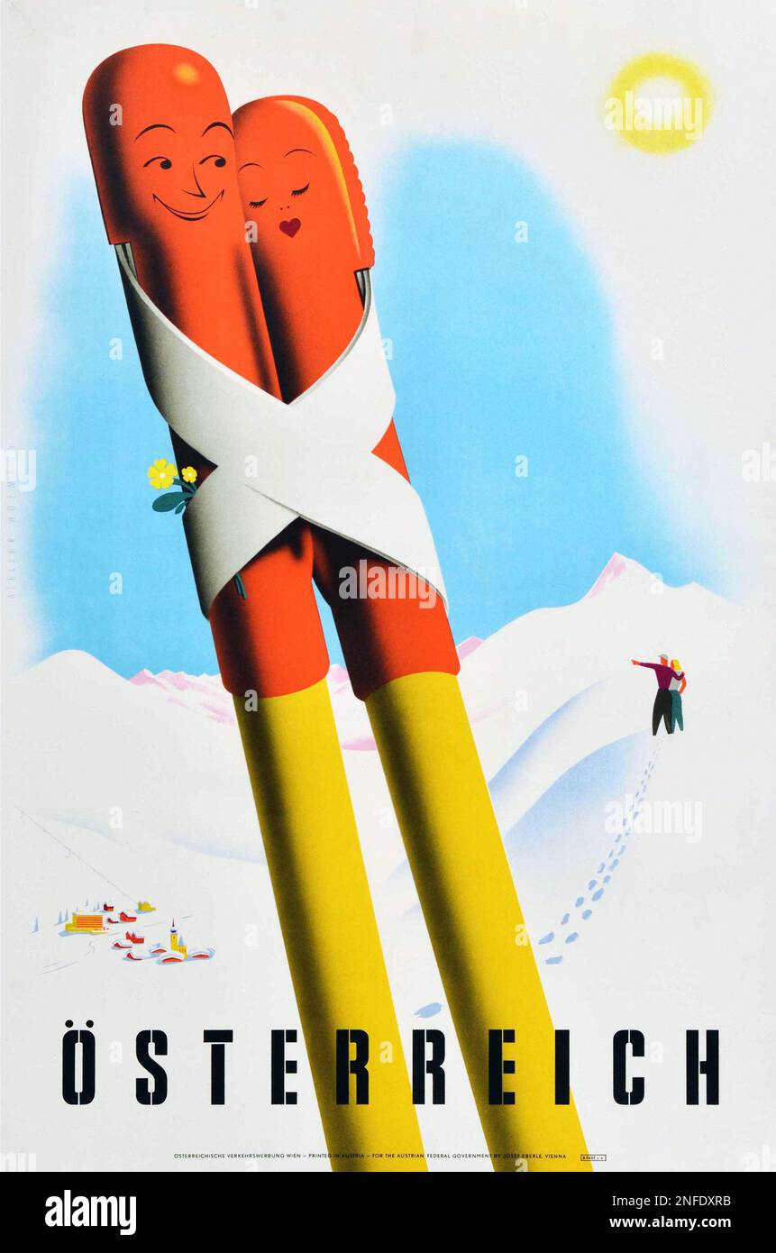 Affiche de ski autrichienne vintage - Osterreich Banque D'Images