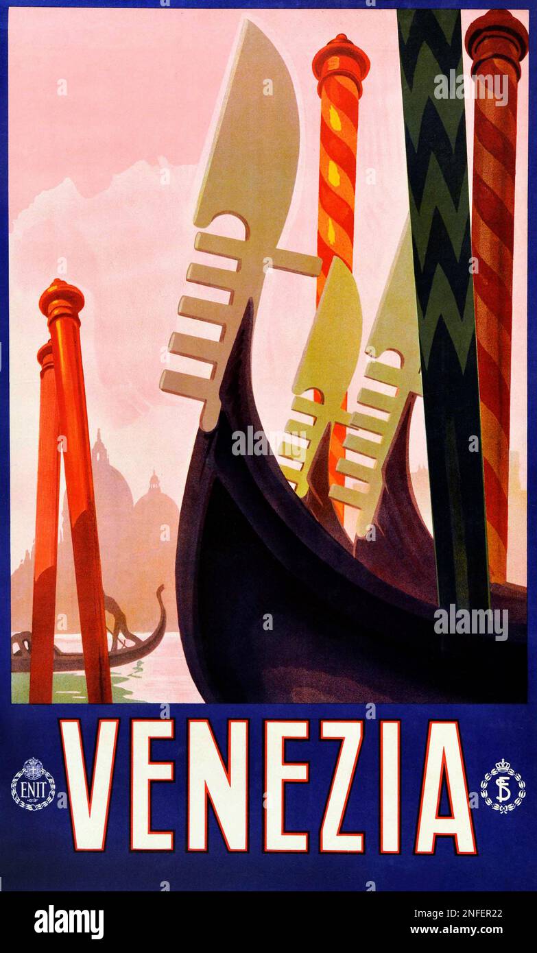 Vintage 1930s Italian Travel Poster - VENISE Banque D'Images