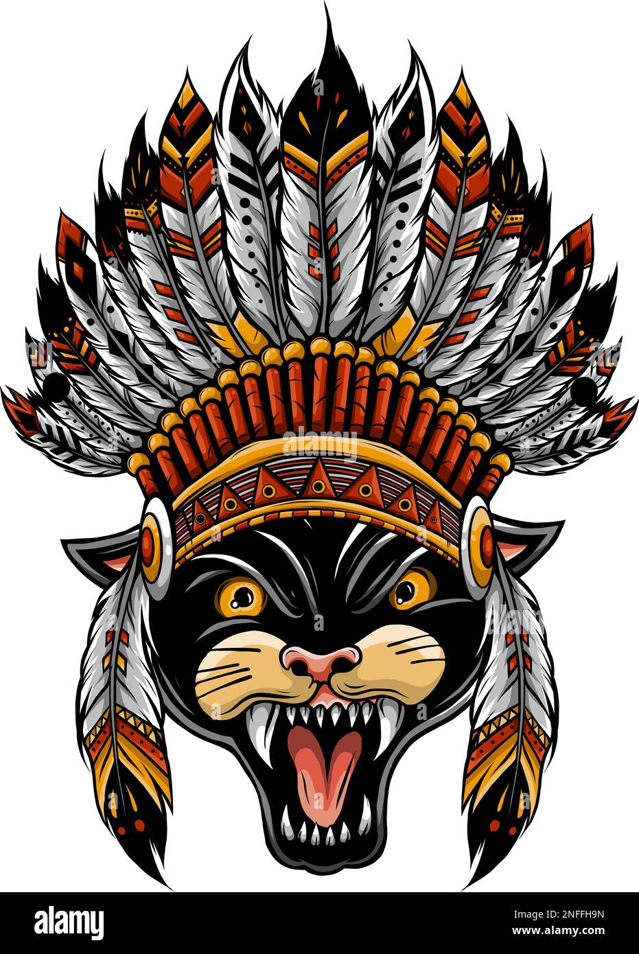 Panther traditionnel indien boho adresse de bruyère de chaman tribal chapeau Ceremonial élément Illustration de Vecteur