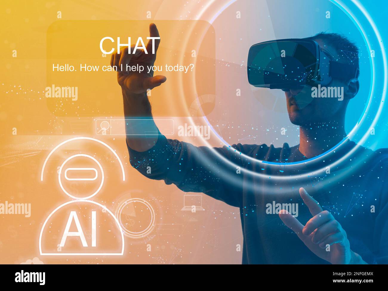 L'intelligence artificielle (IA) dans l'entreprise futuriste et le développement de logiciels de codage sur l'interface et la synchronisation de la connexion réseau, IoT Banque D'Images