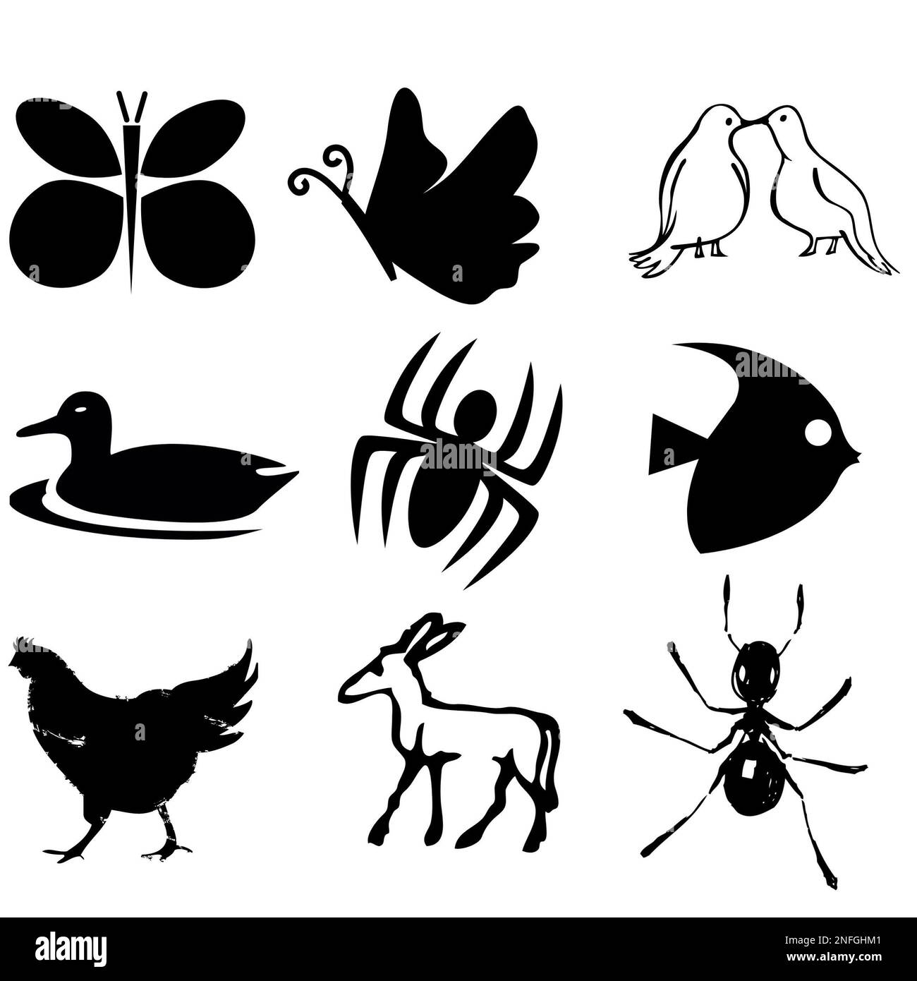 Illustration de différentes icônes animales isolées sur un fond blanc Banque D'Images