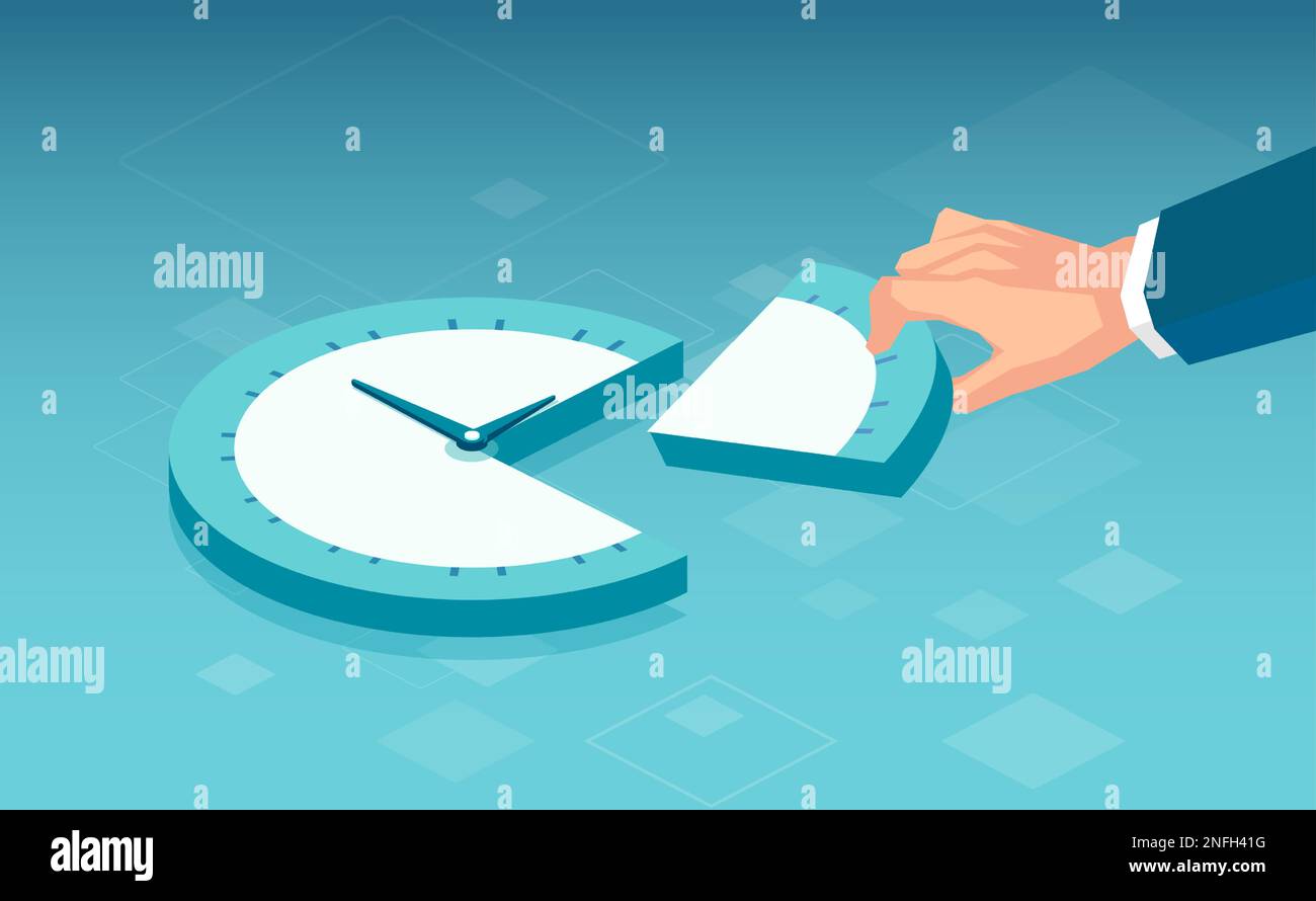 Vecteur d'un homme d'affaires volant une tranche d'horloge. Concept de gestion du temps Illustration de Vecteur