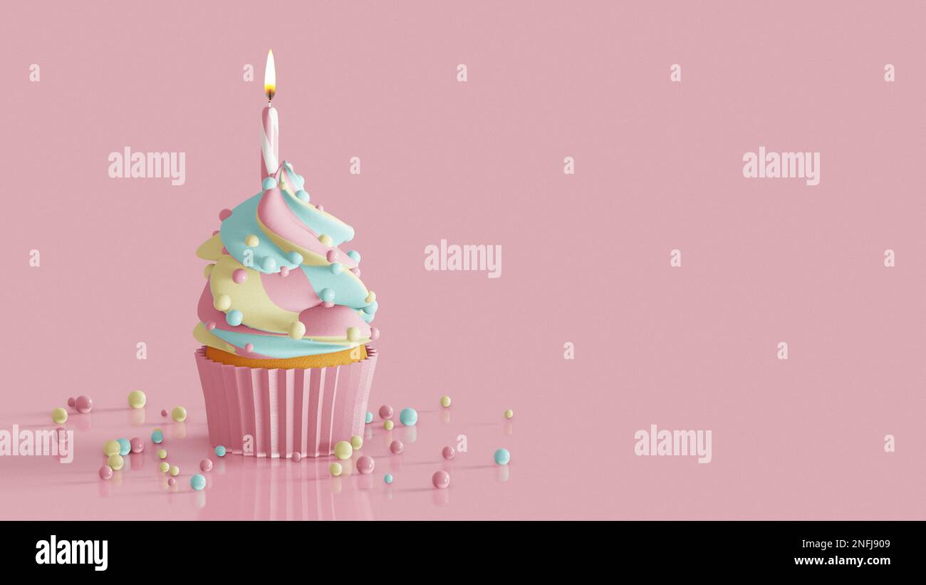 Gâteau d'anniversaire décoré de saupoudres colorées. 3D rendu Banque D'Images