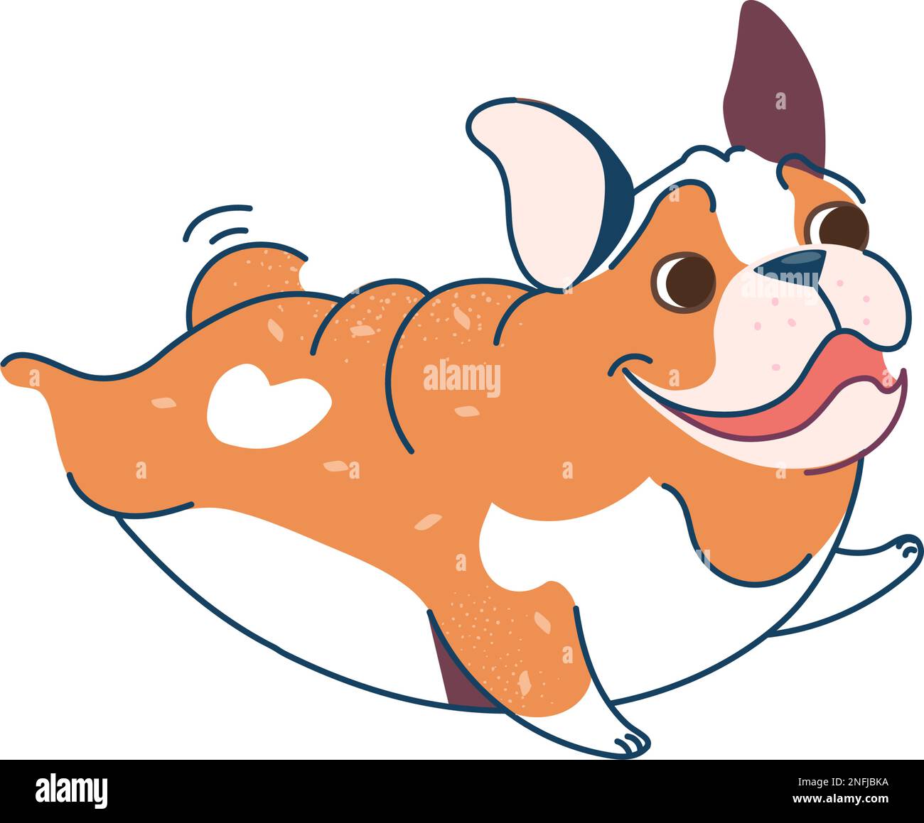 Bulldog américain. Vector drôle de chien de dessin animé en vol. Chiot Bulldog avec un cœur sur le côté. Isolé sur blanc. Illustration de Vecteur