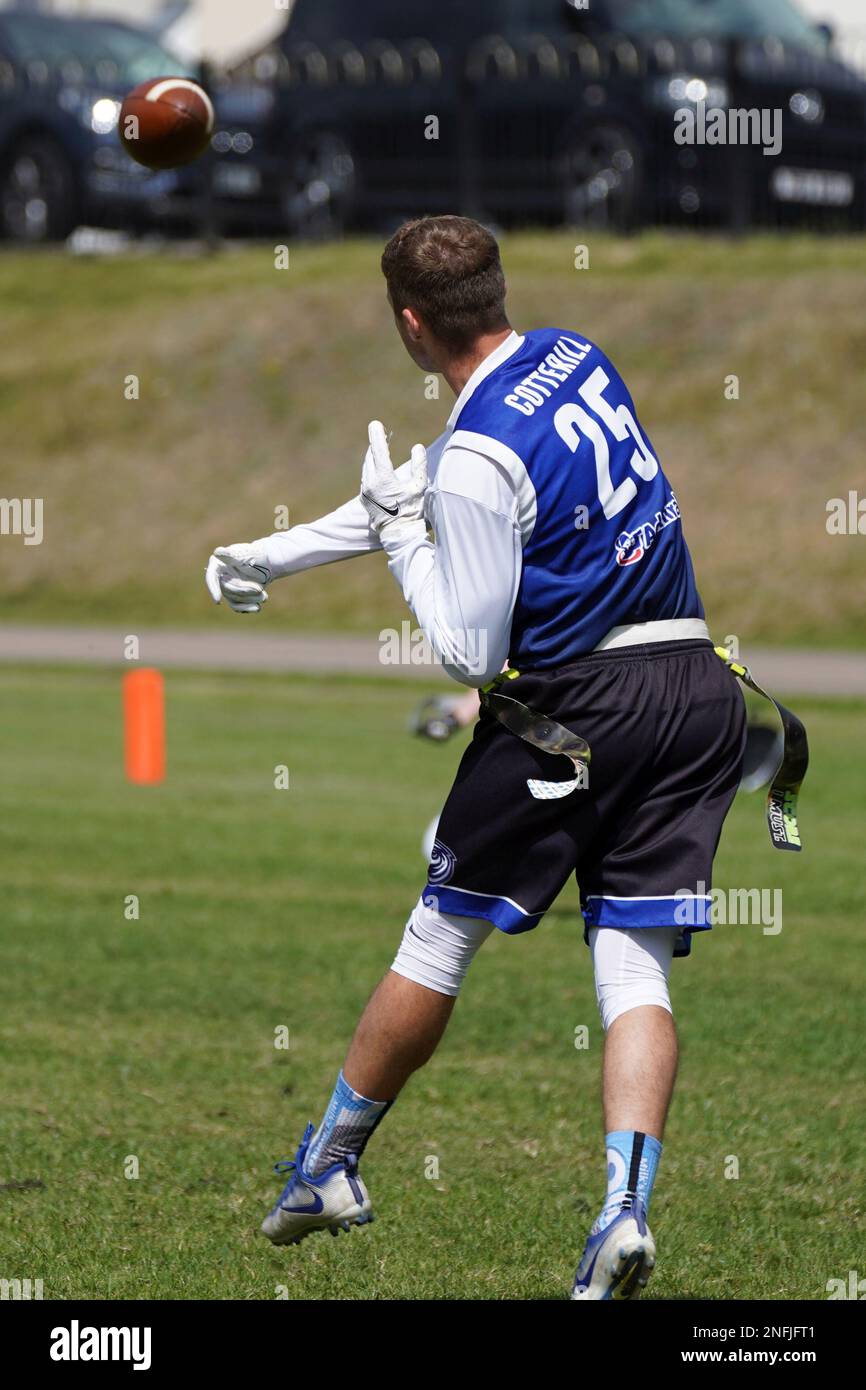Joe Cotterill - Welsh Bowl 2022 - American Flag football dans le sud du pays de Galles Banque D'Images