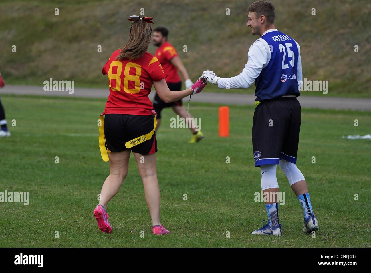 Joe Cotterill - Welsh Bowl 2022 - American Flag football dans le sud du pays de Galles Banque D'Images