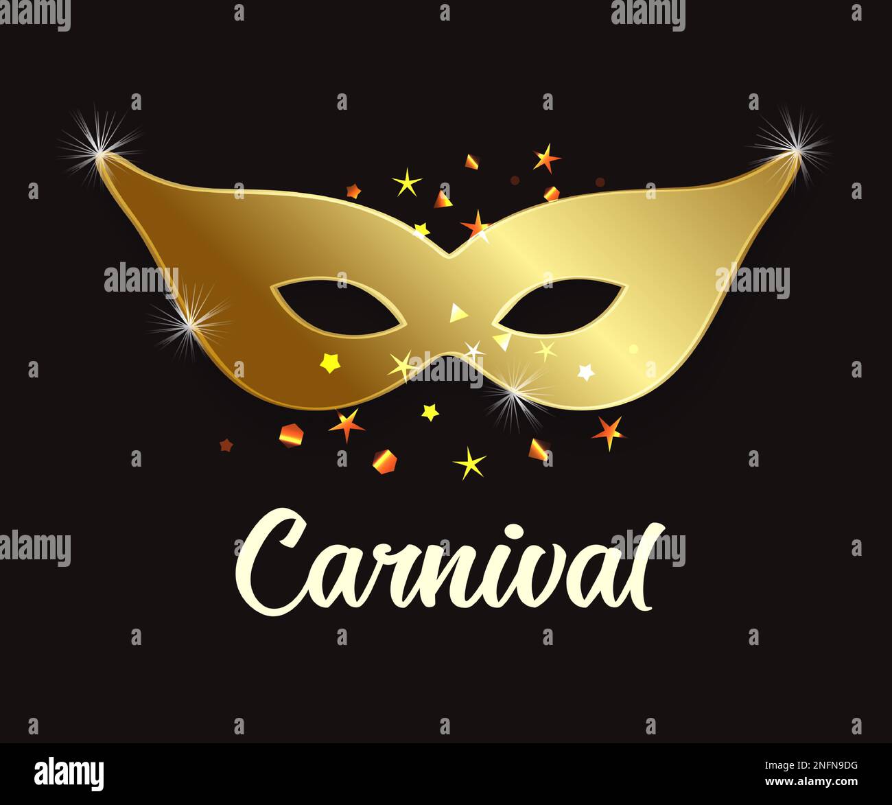 Masque de carnaval doré sur fond noir. Holiday Purim, symbole juif traditionnel. Illustration vectorielle Mardi gras Illustration de Vecteur