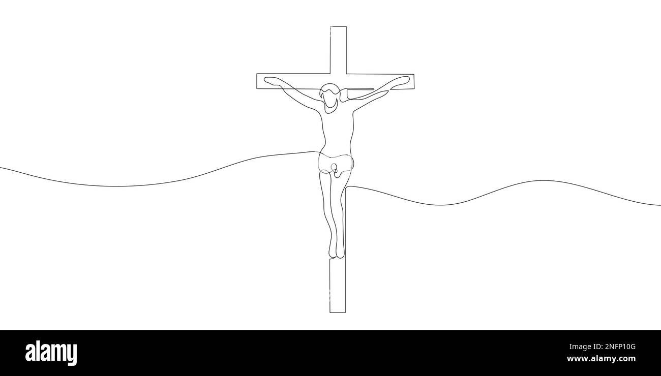 Jésus sur la croix tracée par une ligne. Symbole chrétien. Illustration vectorielle Illustration de Vecteur