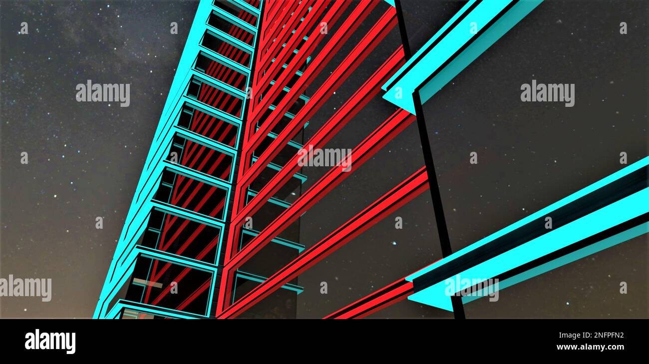 Les éléments lumineux de nuit de la façade du bâtiment augmentent extrêmement les chances de l'immobilier d'être vendu plus rapidement. 3d rendu. Banque D'Images