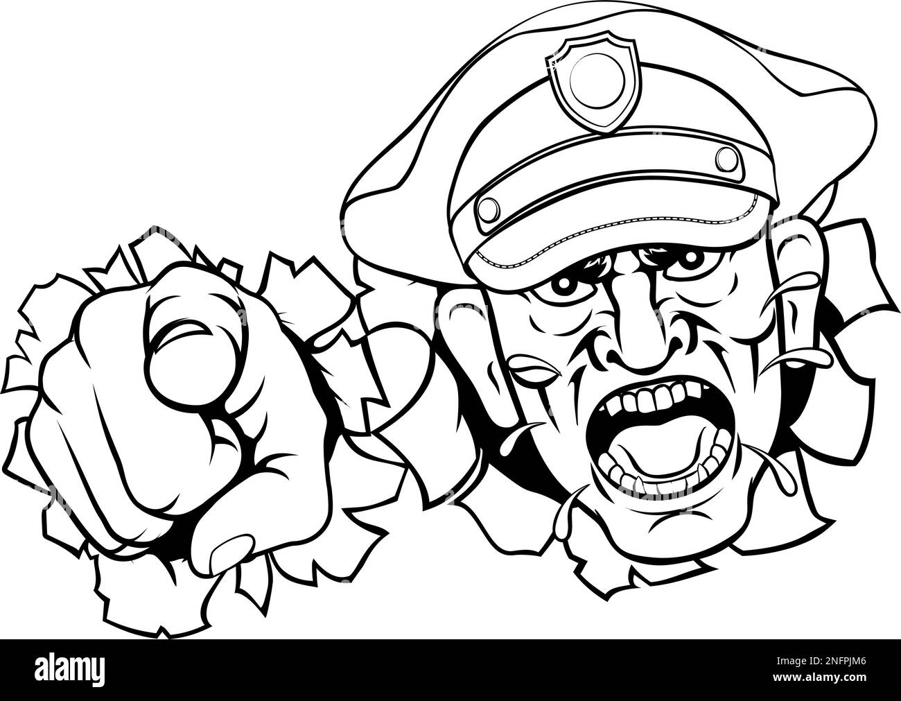 Agent de police policier en colère Cartoon Illustration de Vecteur