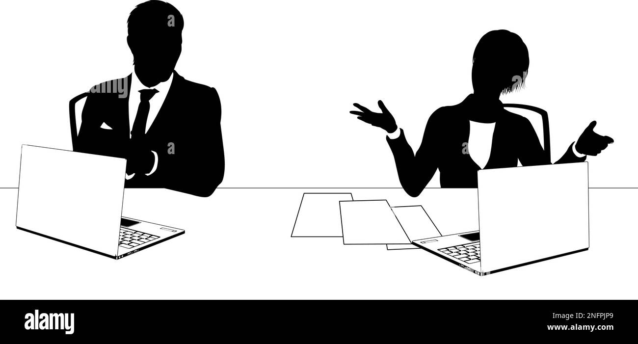 Actualités Anchors Business People at Desk Silhouette Illustration de Vecteur