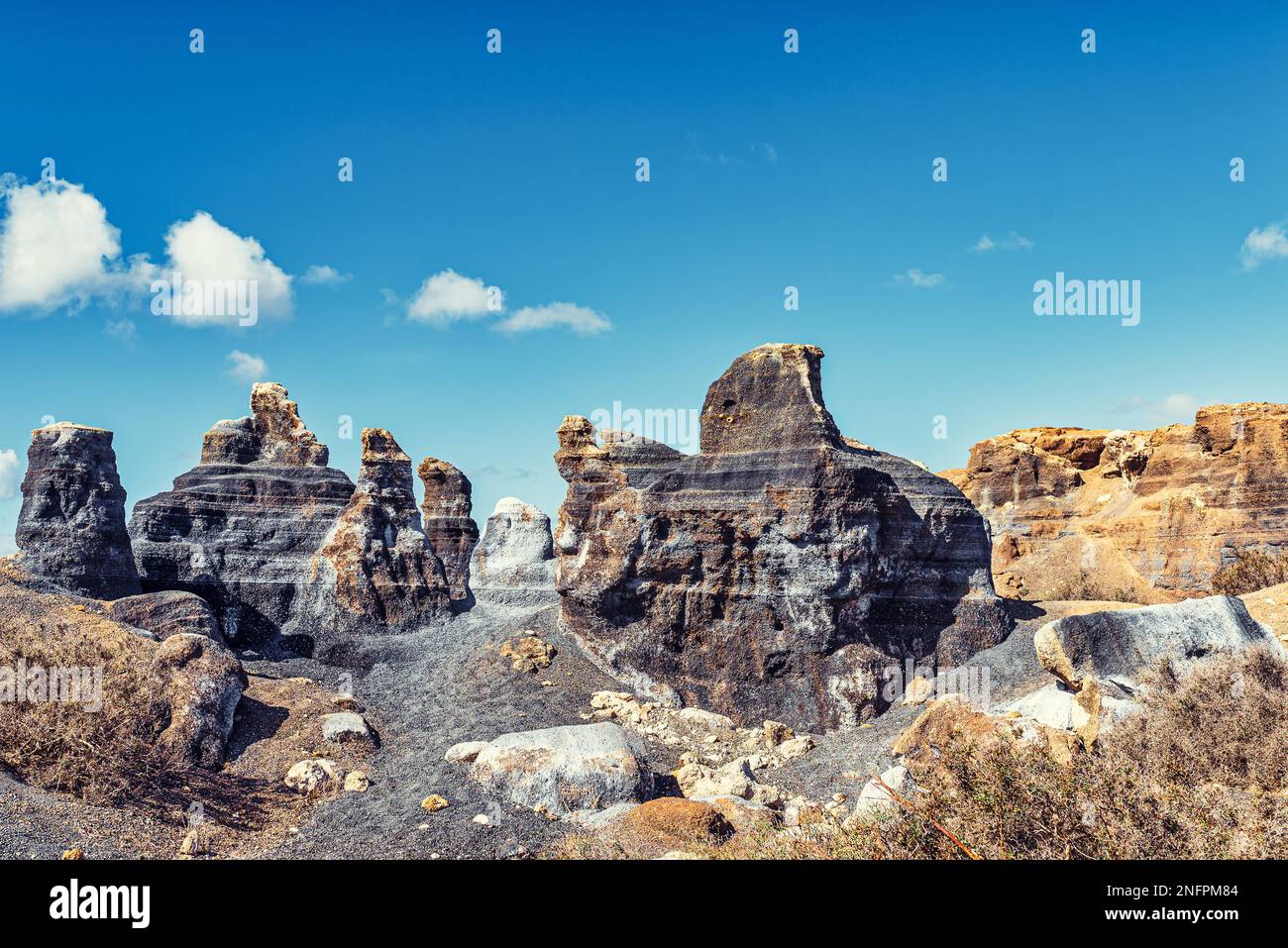 Rofera de Teseguite connue sous le nom de ville stratifiée, formation de roches volcaniques érodées sur Lanzarote, îles Canaries Banque D'Images