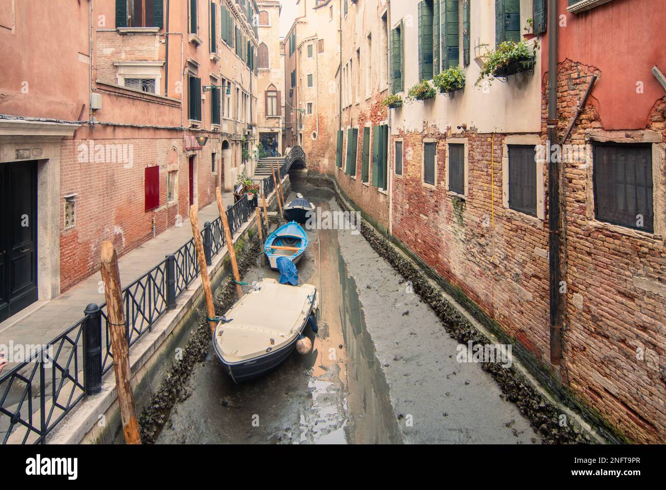 Venise, Italie. 17th févr. 2023. VENISE, ITALIE - FÉVRIER 17: La marée basse aujourd'hui à Venise a atteint -60 centimètres au-dessus du niveau moyen de la mer, causant des problèmes à la navigation sur 17 février 2023 à Venise, Italie. Ces dernières années, Venise a connu une série de marées exceptionnellement basses qui ont vu de nombreux canaux célèbres se sécher. Le changement climatique et la subsidence sont cités comme deux facteurs majeurs de ce phénomène. Crédit: Simone Padovani/Alay Live News. Credit: Réveil / Alamy Live News Banque D'Images