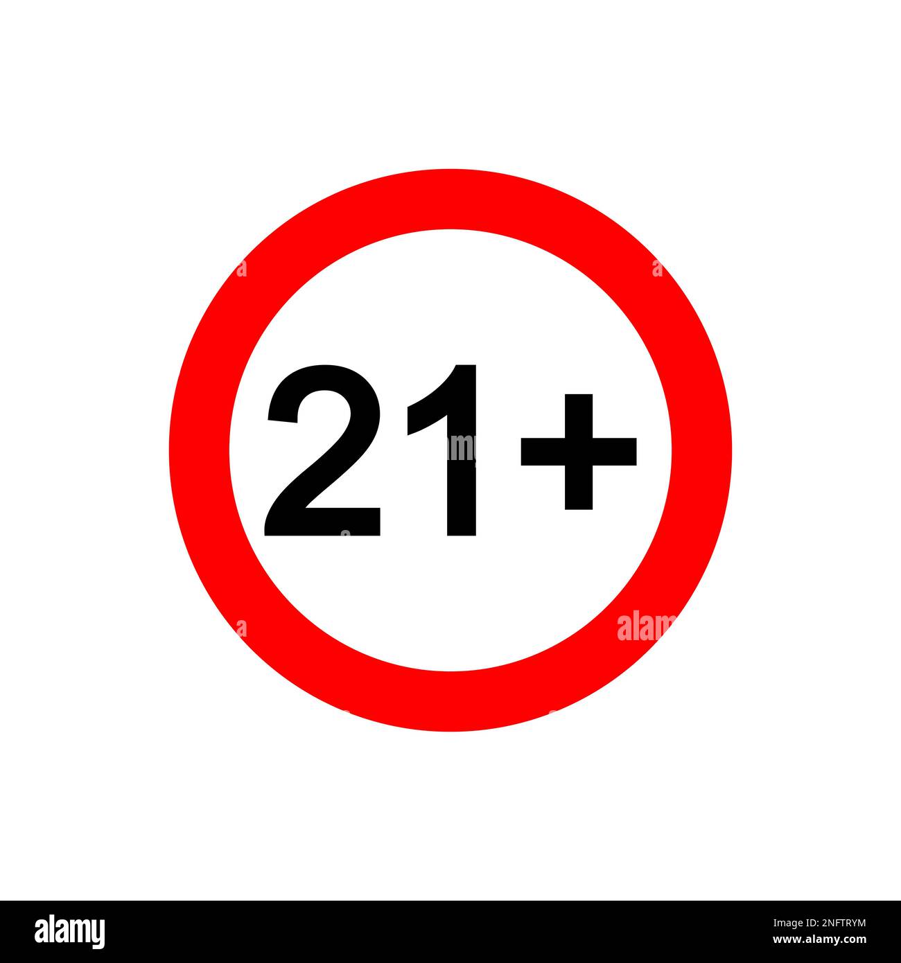 Icône vingt et un plus. Numéro 21 dans le cercle rouge isolé sur fond blanc. Symbole de censure d'âge. Étiquette de limite d'âge pour la visualisation de films ou la visite d'un site Web Illustration de Vecteur